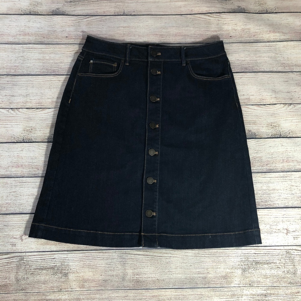 Ann Taylor Navy Button-Front A-Line Skirt